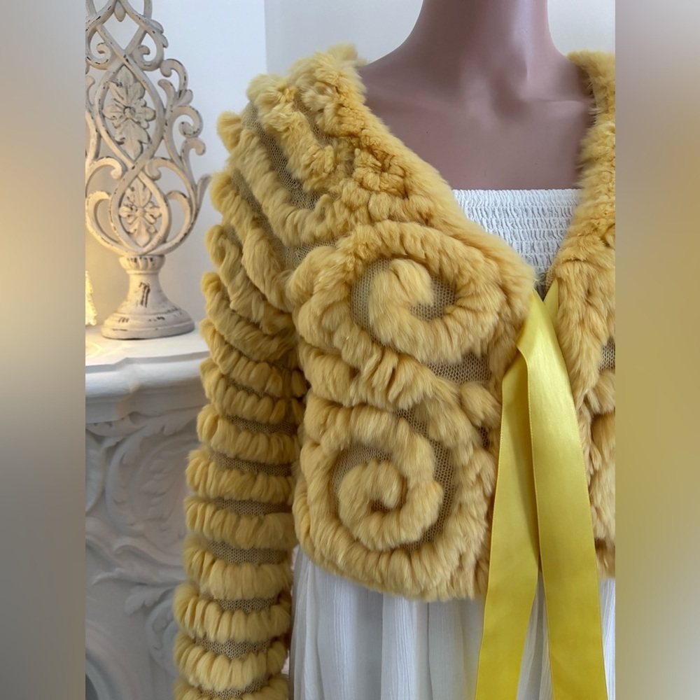 BCBGMaxAzria Cream Rabbit Fur Jacket - Picture 4 of 13
